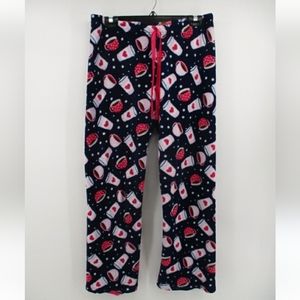 Cute and Cozy Coffee Pajama Print Pants in Pink, Blue and White size L